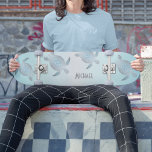 Silver Turtles Beach Style Monogram Coastal Skateboard<br><div class="desc">Silver sea turtles on a beach style turquoise background. Customise it with a name.</div>