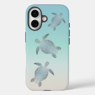Silver Turtles Beach Style Turquoise Coastal iPhone 16 Case