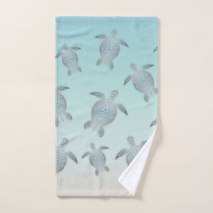 Silver Turtles Beach Style Turquoise Coastal Hand Towel