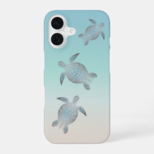 Silver Turtles Beach Style Turquoise Coastal iPhone 16 Case