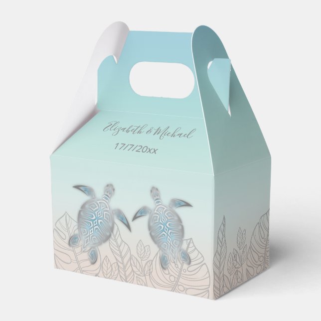 Silver Turtles Beach Wedding Custom Thank You   Favour Box (Front Side)