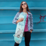 Silver Turtles Blue Marble Monogram Your Name  Skateboard<br><div class="desc">This skateboard for her features silver turtles on a turquoise blue marble background. Customize it with your name and monogram.</div>