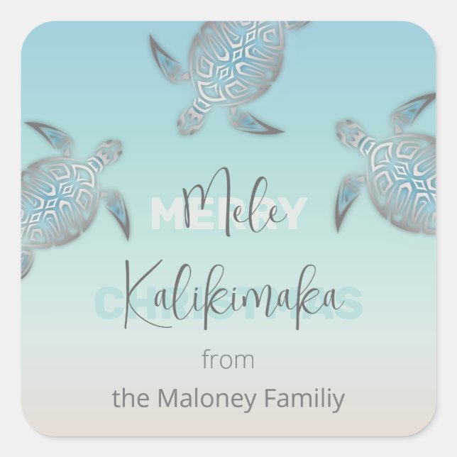 Silver Turtles Mele Kalikikmaka Coastal  Square Sticker (Front)