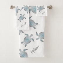 Silver Turtles Pattern White Coastal