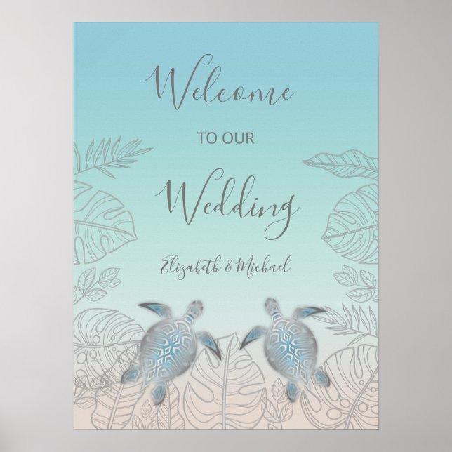 Silver Turtles Turquoise Beach Wedding  Poster (Front)