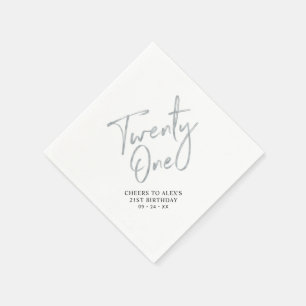 Silver Twenty One Modern Adult 21st Birthday Party Napkin