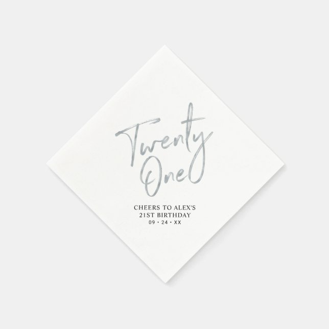 Silver Twenty One Modern Adult 21st Birthday Party Napkin (Corner)