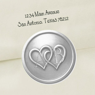Silver Two Hearts Intertwined Monogram Wedding Classic Round Sticker