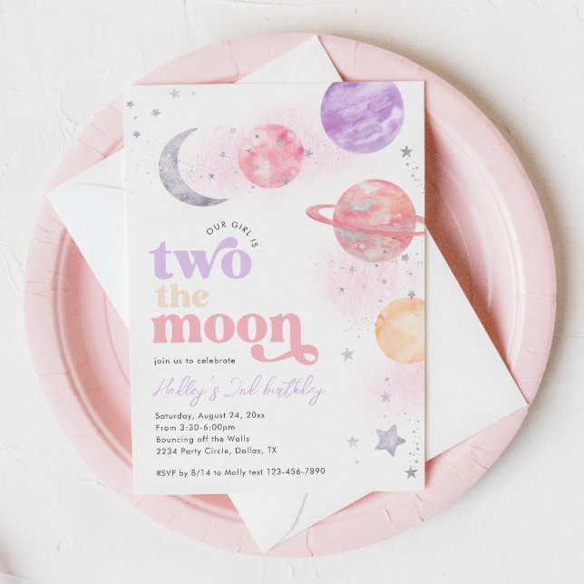 Silver Two the Moon Girl's Birthday Invitations (Creator Uploaded)