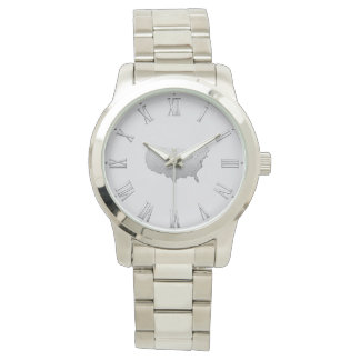 Silver USA Map with Roman Numerals – Elegant Jewel Watch