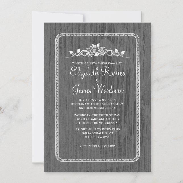 Silver Vintage Barn Wood Wedding Invitations (Front)