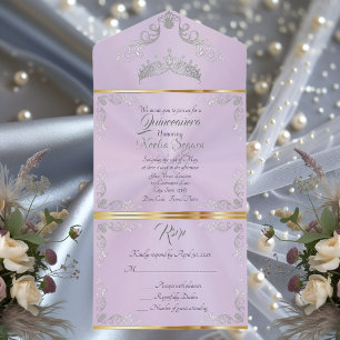 Silver Vintage Borders Quinceanera - Lavender All In One Invitation