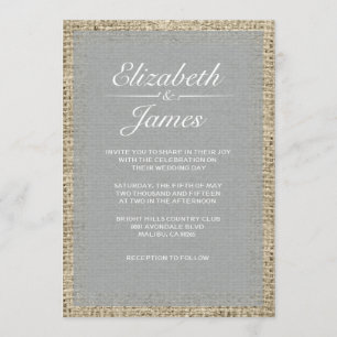 Silver Vintage Burlap Wedding Invitations