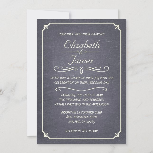 Silver Vintage Chalkboard Wedding Invitations (Front)