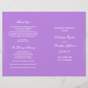 Silver Vintage Floral Purple Wedding Programs