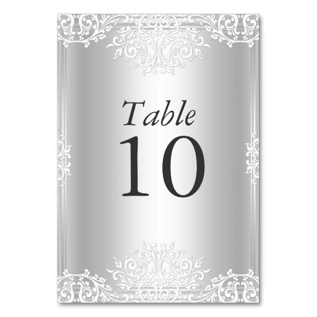 Silver Vintage Glamour Wedding Table Number (Front)