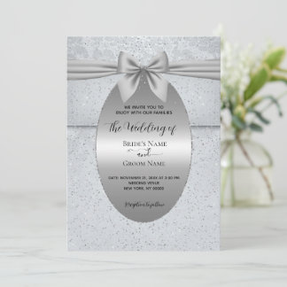 Silver Vintage with Bow Wedding Invitation