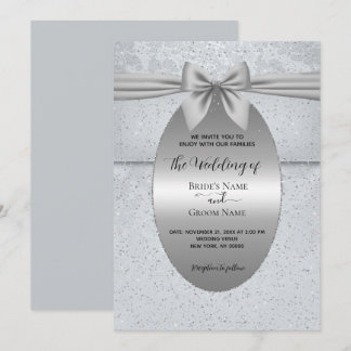 Silver Vintage with Bow Wedding Invitation