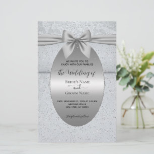 Silver Vintage with Bow Wedding Invitation Stationery
