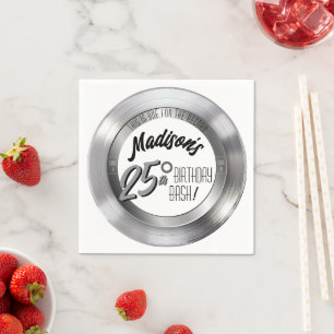 Silver Vinyl Record Retro 25th Birthday Party Napkin