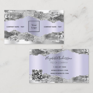 Silver violet agate marble logo QR code Business Card