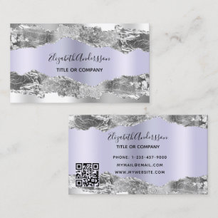 Silver violet agate marble QR code Business Card