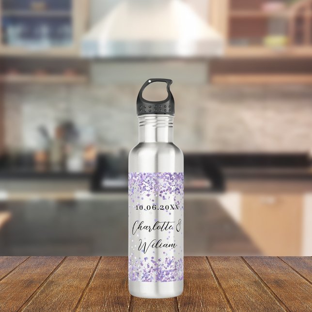 Silver violet glitter elegant wedding 710 ml water bottle (Creator Uploaded)