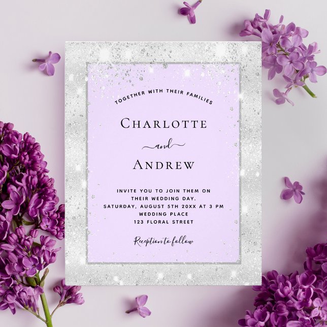 Silver violet glitter elegant wedding budget flyer (Creator Uploaded)