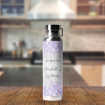 Silver violet glitter elegant wedding water bottle<br><div class="desc">Faux silver looking background decorated with vilolet,  lavender coloured and faux glitter sparkles. Personalise and add your names and a date. Black coloured letters.</div>