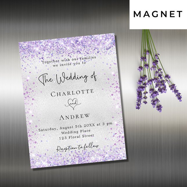Silver violet glitter luxury invitation magnet (Creator Uploaded)