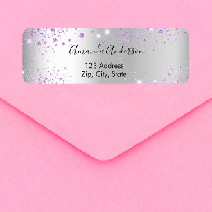 Silver violet glitter return address