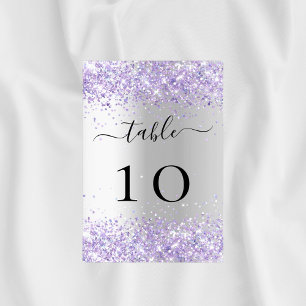 Silver violet lavender confetti wedding table number