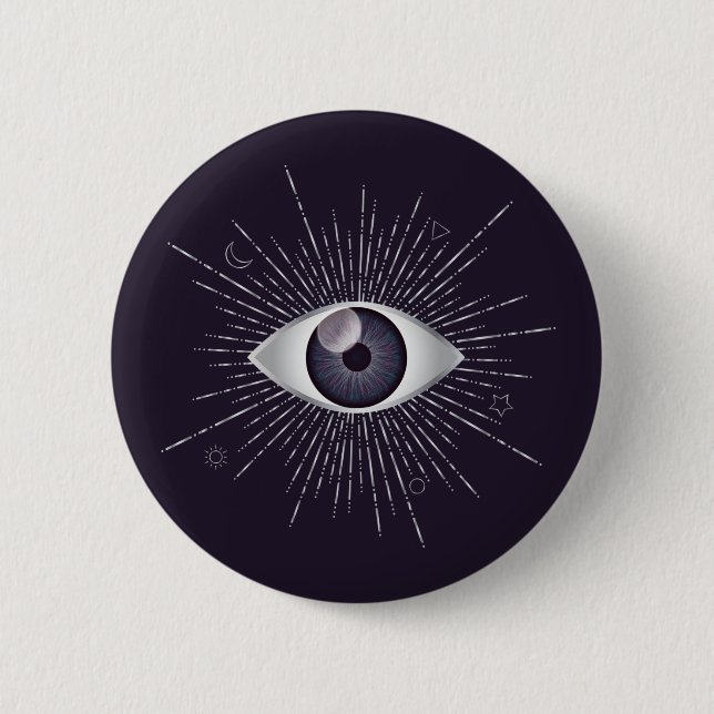 Silver & Violet Mystic Evil Eye Nazar Mati 6 Cm Round Badge (Front)