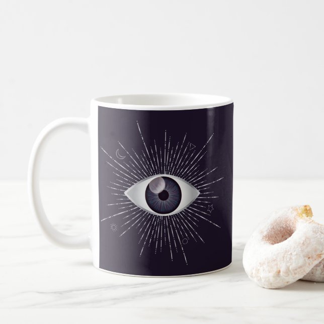 Silver & Violet Mystic Evil Eye Nazar Mati Coffee Mug (With Donut)