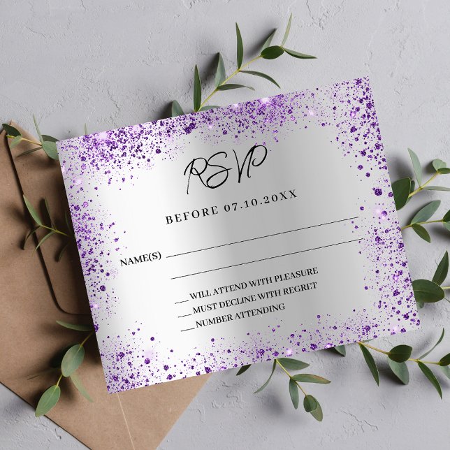 Silver violet purple budget wedding response RSVP (Creator Uploaded)