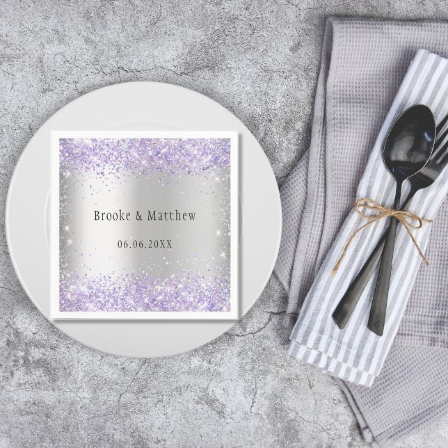 Silver violet purple glitter elegant wedding napkin (Creator Uploaded)