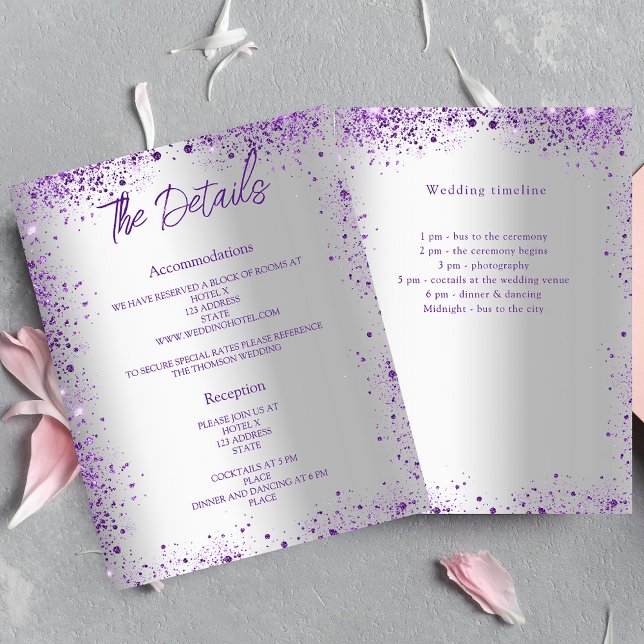 Silver violet purple wedding program details invitation (Creator Uploaded)