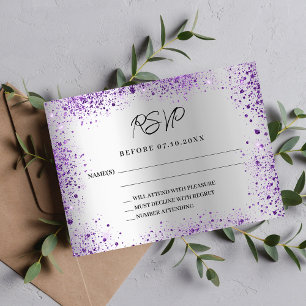 Silver violet purple wedding response RSVP Card