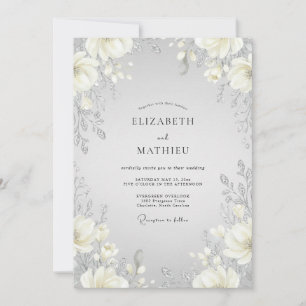 Silver Warm Cream Peony Wedding Invitation