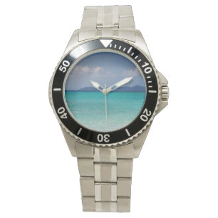 Silver Watch with Caribbean Scene