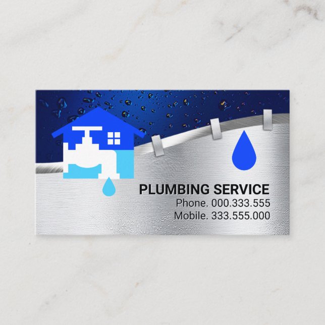 Silver Water Pipeline Leaking Water Business Card (Front)