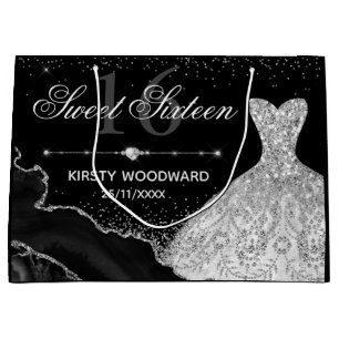 Silver Watercolor Dress & Glam Edge Sweet 16 Large Gift Bag