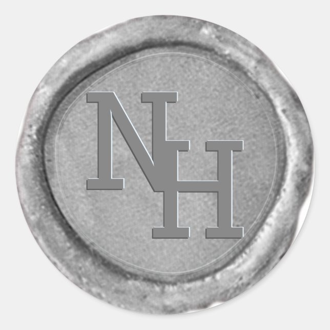 Silver Wax Seal Monogram Initials Wedding Sticker (Front)