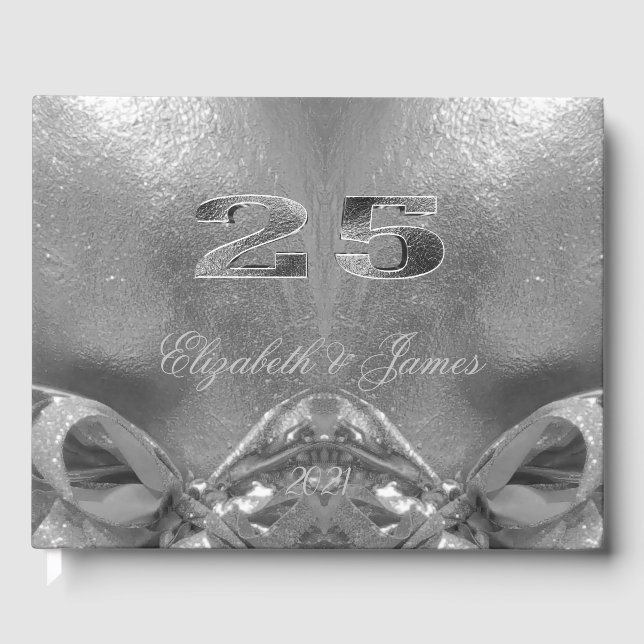 Silver Wedding 25th Anniversary Chic Silver Grey Guest Book (Front)