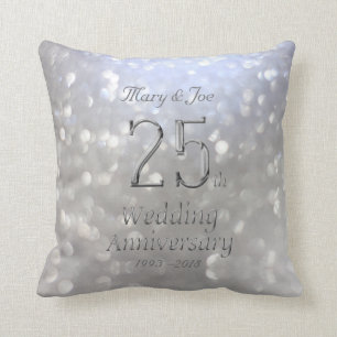 Silver Wedding Anniversary 25th Anniversary Bokeh Cushion