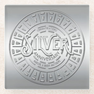 Silver Wedding Anniversary Art Deco Great Gatsby Glass Coaster