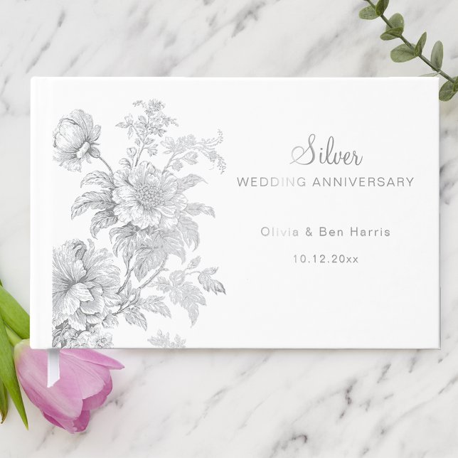 Silver Wedding Anniversary Engraved Floral Guest Book (Creator Uploaded)