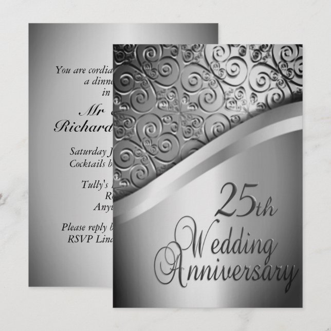Silver Wedding Anniversary Invitation (Front/Back)