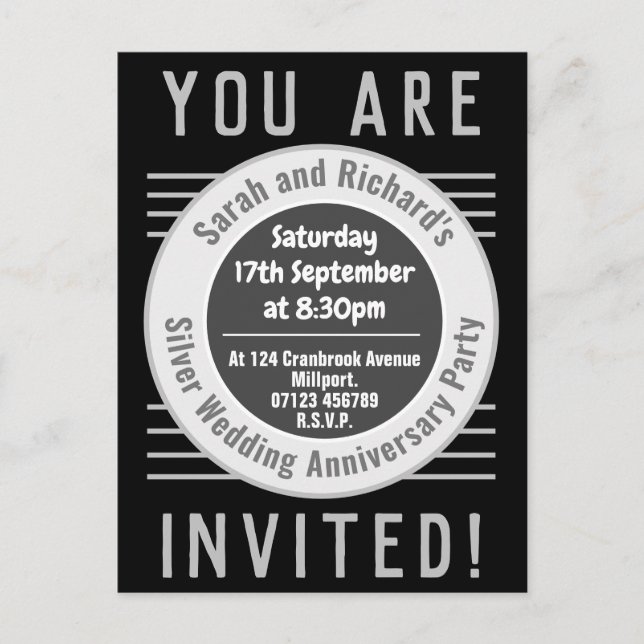 Silver Wedding Anniversary Party Invitation Postca (Front)