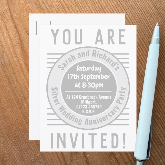 Silver Wedding Anniversary Party Invitation Postcard (Creator Uploaded)